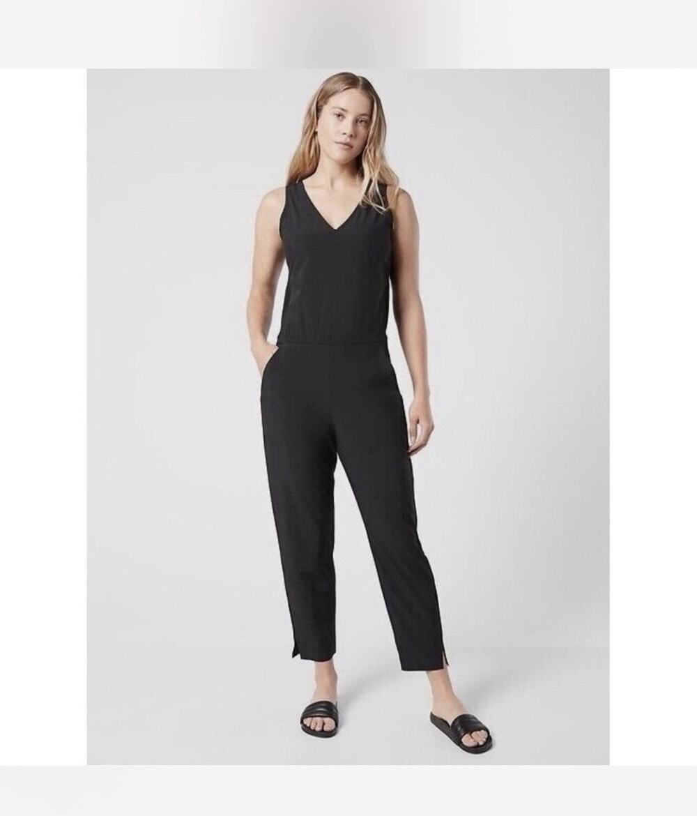 ATHLETA Womens Brooklyn Jumpsuit Sz 2 Black Pants Travel Athleisure Casual Work